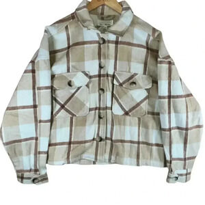 Oak & Meadow NWT Plaid Warm‎ Cozy Cropped Long Sleeve Button-Down XL
